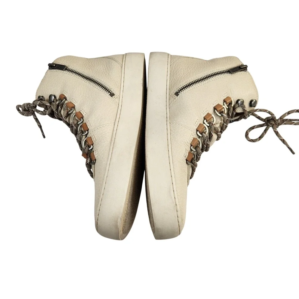 Frye Lena‎ Hiker High Top Boots Women's 8M Beige Leather Lace Up Zip Sneakers